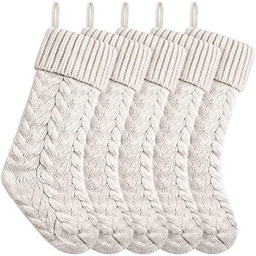 45,7 cm Weihnachtsstrümpfe Stricken Weihnachtsstrümpfe Großer Kamin Hängende Strümpfe für Familie Weihnachtsdekoration (Elfenbein, 5)