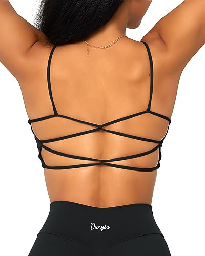 Danysu Open Back Sports Bra Women Workout Tops Black S