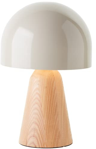 Lightbox Pilz Tischlampe | Deko Tischleuchte mit Wipp-Schalter | 31 cm Höhe & 20 cm Durchmesser | E14 Fassung | Wohnzimmer-Lampe aus Metall/Holz in Hell-Braun/Grau