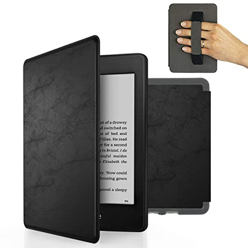MyGadget Kunstleder Hülle für Kindle Paperwhite 10.Generation [ Modell 2018 - PQ94WIF - 6 Zoll] mit Handschlaufe & Auto Sleep | Wake Funktion in Schwarz