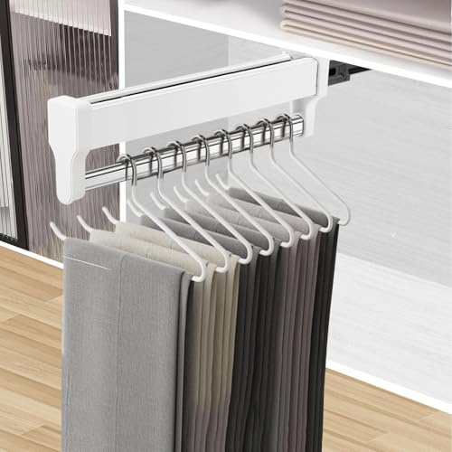 MAFAGE Ausziehbare Kleiderstange zum Herausziehen der Kleiderbügel Verstellbarer Kleiderschrank Teleskopstange Kleiderstange 497mm Weiß