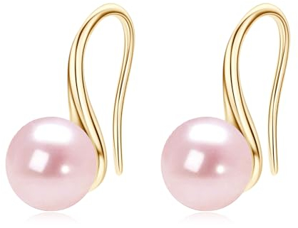 AINUOSHI Lila Perle Ohrringe 14K Gold Gefüllt Süßwasser Zuchtperlen Ohrstecker Perlenohrringe Hängend Hypoallergen Perle Haken Ohrringe Schmuck für Frauen Mama