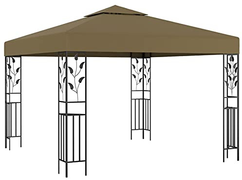 Homgoday Pavillon mit Doppeldach Gartenpavillon Gartenlaube UV-beständig Gartenzelt Partyzelt Festzelt Gartenpavillon Bierzelt für Garten Hof Terrasse 3x3 m Taupe 180 g/m²