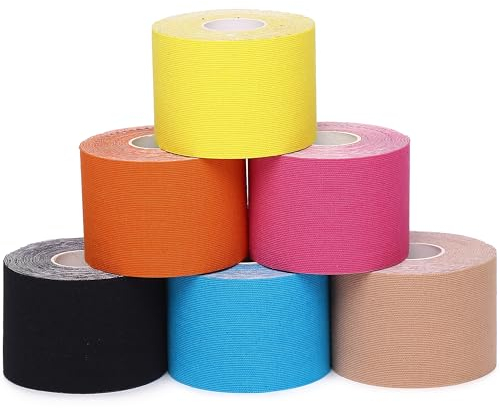 Kinesiotapes 6 Rollen, Wasserdichtes Kinesiologie Tape Physio Tape für Verletzte Muskel Erholung & Gelenk Unterstützung, 5cm x 5m pro Rolle (Mehrfarbig)
