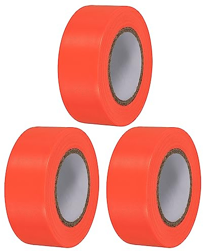 PATIKIL Nastro Segnaletico 2.5cm x 30m, PVC Non-adesivo Neon Marcatura Nastro Plastica per Albero Sondaggio Confini Esterni Sentiero 3pz, Arancione