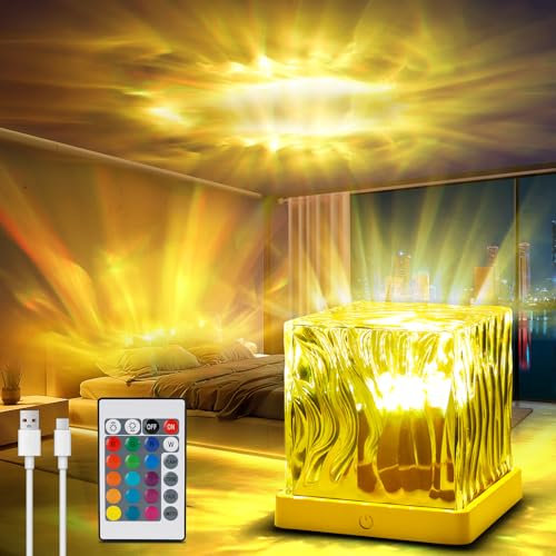 TRUMPETS Lampe Aurore Boréale LED, Projecteur Ciel Étoilé, Recharge par USB, 16 Couleurs, Télécommande, Éclairage Lumiere d'Ambiance Salon Chambre, 3D Cube Lumineux, Cadeau pour Enfants et Adultes