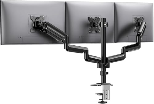 HUANUO Monitorhalterung 3 Monitore für 13-27 Zoll Computerbildschirme, Bildschirm Halterung 3 Monitore mit 8kg Gasfederarm, Triplemonitorstand mit Neigung, Drehung, Schwenkung, VESA 75x75, 100x100 mm