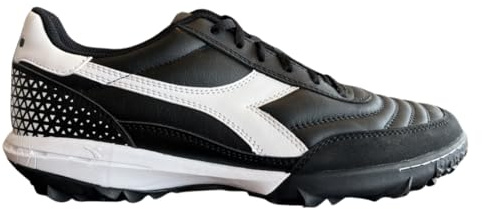 Diadora Calcetto LT Turf Soccer Shoes - Full Grain Leather, Enhanced Cushioning, Anti-Wear Rubber, Synthetic Turf, Optimal Traction and Stability, Black/Black/White, 6.5 UK