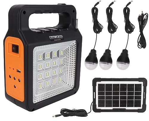 Tyenaza Banco de Energía Solar, Estación de Energía Portátil, Panel de luz Brillante de 6000mAh, 3 Bombillas, Generador Solar con Mango Portátil, para Viajes de Acampada Pesca Caza, Cable de 9,8 Pies