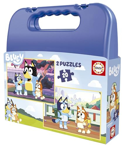 Educa - Bluey | Kinderpuzzle Set 2 × 20 Teile im Plastikkoffer für Kinder ab 4 Jahren, Disney Junior Lernspielzeug (19966)