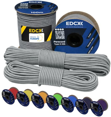 EdcX 3mm Nylon Paracord 425 (15, 30, 50 und 100m) - Typ II, 100% Nylonseil, 3 Litzen Seil, 3mm Nylonseil in vielen Farben| Solid Color