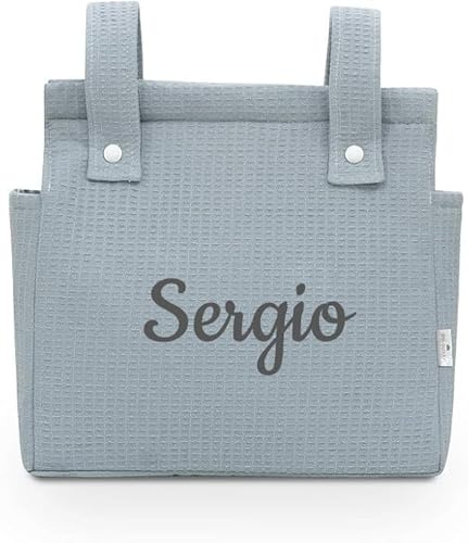 Danielstore Bolso Carrito Bebé – Bolsa Panera de Algodón para Carro de Bebé, 34x34 cm, 2 Compartimentos con Cremallera, Organizador para Paseo