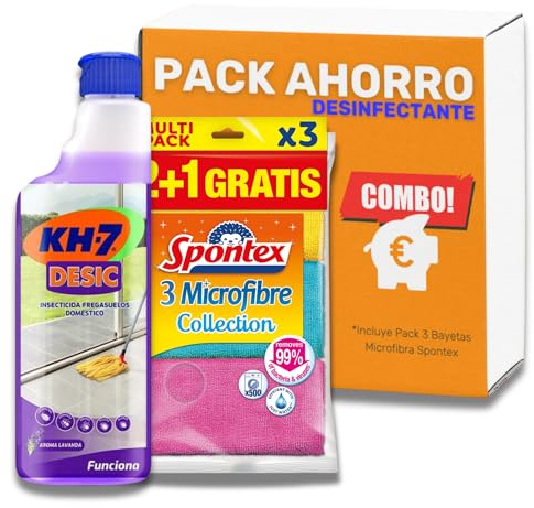 Kits Kh7 Desic + 3 Bayetas | Fregasuelos de efecto preventivo | Desinfecta y Protege tu Hogar | Aroma Lavanda | 3 Bayetas incluídas