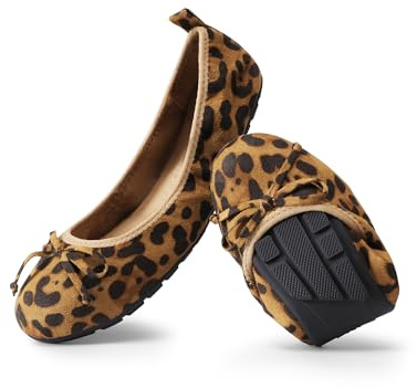 DREAM PAIRS Zapatos Planos para Mujer, Bailarinas Plegables para Mujer, Zapatos de Vestir Ligeros y Cómodos con Punta Redonda y Lazo,Size 41.5,Leopardo,SDFA2409W