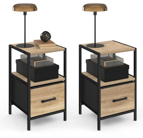 IDMarket - Lot de 2 Tables de Chevet Utah 1 tiroir et 1 Niche