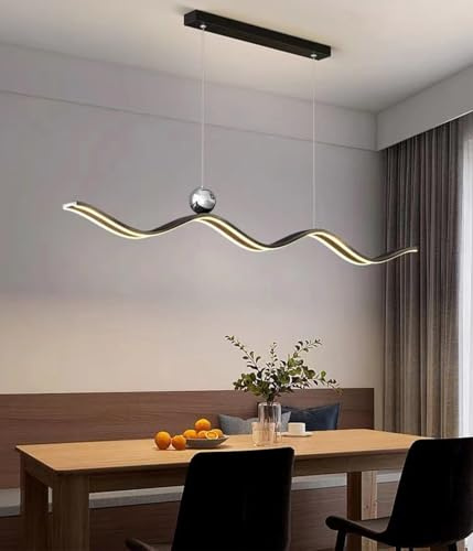 Deliouay Moderne Esstischlampe LED Pendelleuchte Dimmbar, Hängeleuchte Mit Fernbedienung Hängelampe Linear Design, Höhenverstellbar Kronleuchter Für Küche Esszimmerlampe Büro Deckenleuchte (Schwarz)