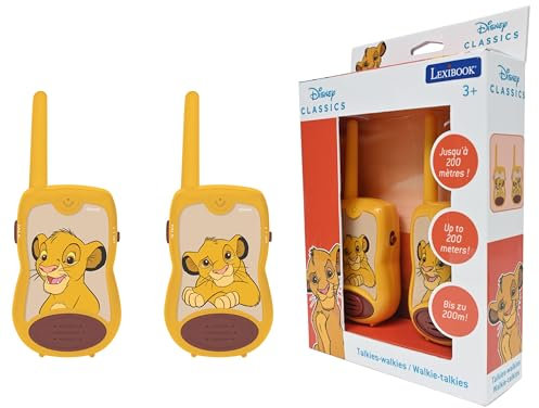 LEXIBOOK, Disney The Lion King, Walkie-Talkies 200m, Communication Game for Children, 2 Communication Channels, Belt Clip, Battery Operated, Yellow, TW12AN