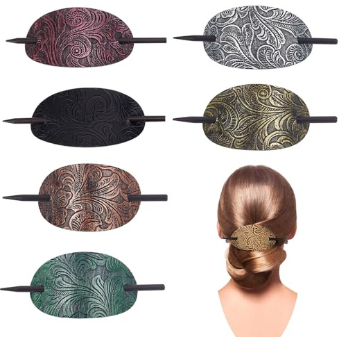 NICENEEDED 6 Stück Haarspangen Aus Leder Haarspangen Mit Stab Ovale Haarspange Mit Pferdeschwanzhalter Stilvoller Dutthalter. Halloween