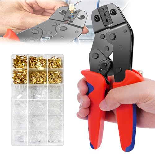 Crimpzange Kabelschuhzange Premium Aderendhülsen Zange 0,5– 6mm², Crimpzange für Nicht Isolierte Offene Buchsenkontakte, Quetschverbinder Zange, AWG22-16 Ratschen-Draht-Crimpwerkzeug