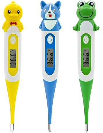 Pepultech Digital Thermometer for Adults & Kids, Cartoon Design Oral Thermometer for Babies, Accurate Body Temperature Reading in 60 Seconds,with Fever Alert Sound Feature - 3 Pack