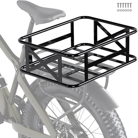 HECASA Upgraded Ebike Basket Rear, Waterproof Steel Electric Bicycle Basket, Large Capacity Rear Bike Cargo Rack for Picnic, Pet and Sports, Easy to Assemble