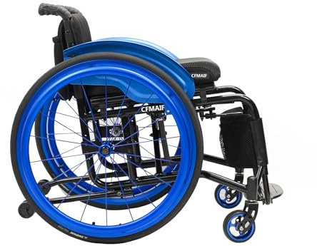 CFMAIF Faltrollstuhl, Ultraleicht Rollstühle mit Selbstantrieb, Tragbarer Rollstuhl Leicht, Aluminium, klappbare Fußstützen(42cm/16.5 seat,Blue)