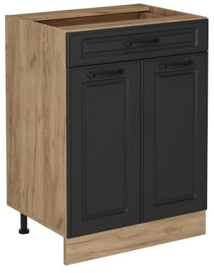 Vicco Küchenunterschrank R-Line, Anthrazit Landhaus, 60 cm | MDF-Front · Ohne Arbeitsplatte · Höhenverstellbare Füße · Metallgriffe · ✓ Leichter Zugriff