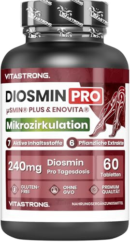 Vitastrong Diosmina Pro Vegana Diosmina Complex Micronizada, Flavonoides | ENOVITA (Vid Roja) Centella Asiatica, Castaño de Indias, Escoba de Carnicero, Lespedeza, Pimienta Negra, 60 Comprimidos