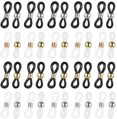 oruola 96 Stück Brillenkette Anschlüsse,Brillenkette Enden,Brillenband Silikon Enden,Brillenkettenhalter Schlaufen,Brillenketten Anschlüsse,Verstellbare Brillenverbinder(Schwarz,Weiß)
