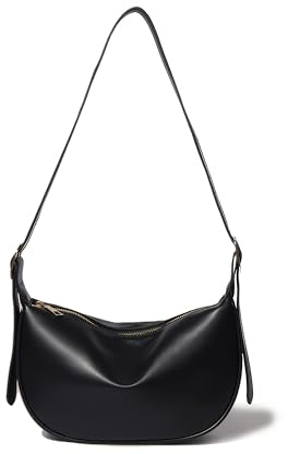 Lin's Liliana Bolso bandolera para mujer, piel sintética, media luna, impermeable, con correa ajustable, Negro , 16x26x7 cm