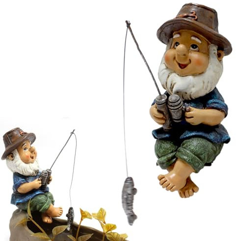 Norhogo 1pcs Garden Gnomes Statue Resin Figurine Dwarf Sculpture Decor, Fishing Gnome Statue, garden gnomes outdoor funny for Lawn, Yard, Balcony, Porch, Patio, Home, Indoor Outdoor Decorations