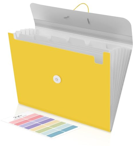 SKYDUE Dokumentenmappe A4, Fächermappe A4 Mit 7 Fächern & Gummizug, Mappe/Ordner/Ordnungsmappe/Folder Für Für Büro, Schule & Zuhause(Gelb)
