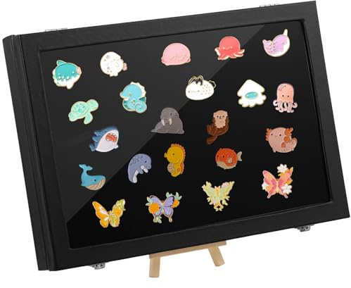 13,8 x 9,4 x 1,9 Pin Display Box con finestra in vetro trasparente, custodia antipolvere per gioielli, medaglie, badge e spille