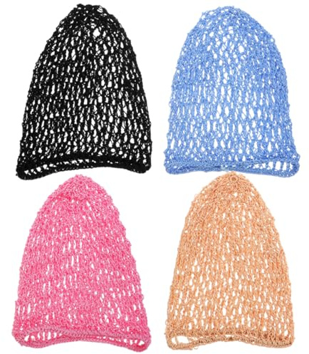 HEALEEP 4 Stück-pack Gehäkelte Polyester Haarnetze Dehnbar Atmungsaktiv Haarschutz für Damen Schlafmützen für Nacht und Alltag
