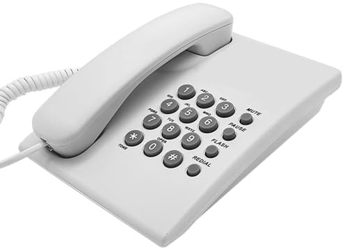 Téléphone fixe filaire de base pour personnes âgées - Téléphone domestique analogique avec rappel de maintien - Petit bureau mural
