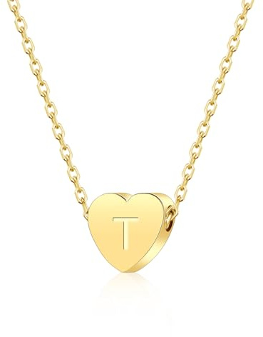 XWN Gold kette mit Buchstaben,14K Gold Vergoldet Initiale Halskette,Kleine Kette mit Buchstaben Gold Initial Herz Anhänger Kette für Damen