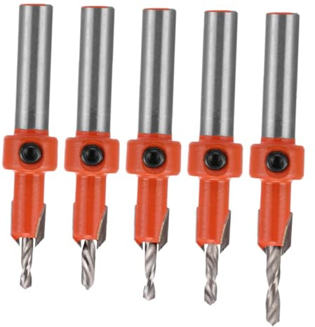 Tofficu 5 piezas Brocas para Madera con Avellanador de Diseño Escalonado para Perforación Precisa y Autocebado Kit de Herramientas para Carpintería con Acabado Limpio y Profesional