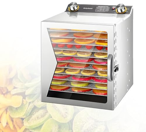 EpyGnom Essiccatore Disidratatore da Cucina con Vassoio Rimovibile Deidratatore Alimentare Acciaio con Regolatore di Temperatura 30-90°C Timer di 0-12h per Verdure Frutta Carne Pulsante 12-Layer