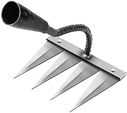 AlluraPet Kesoto - Zappa cava in acciaio temprato con 4-7 denti opzioni per piantare verdure e allentare il terreno, in acciaio a 4 denti