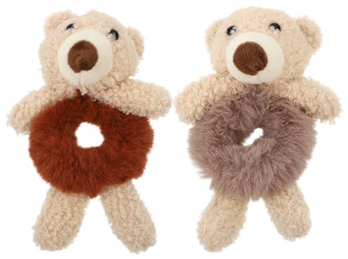 BAZEITFLOW 2pcs Plush Bear Shaped Hair Rings Set Soft Girl Hair Ropes Cute Ponytail Holders Boys and Girls Daily