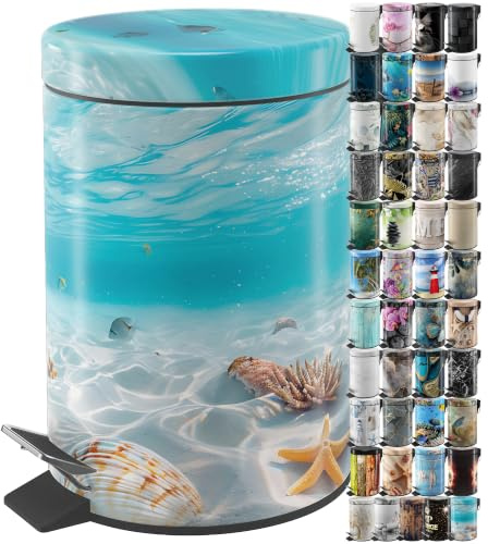 Sanilo Cubo de basura para el baño 3 L con dispositivo automático de descenso, muchas papeleras nuevas a elegir para el baño, con contenedor interior (Waterworld)