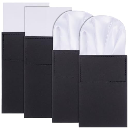 PLIGREAT 4 Stück Einstecktücher Für Herren Weiße Vorgefaltete Taschentücher Auf Karte Einfarbig Polyester Einstecktücher Für Business Hochzeit Party Anzug Jacke Zubehör