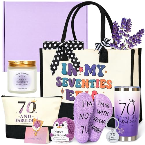 70th Birthday Gifts for Women – Funny & Unique 70th Birthday Gift Set with Tote Bag, Tumbler, Cosmetic Bag & More – Perfect for Mom, Grandma, Wife, or Friend