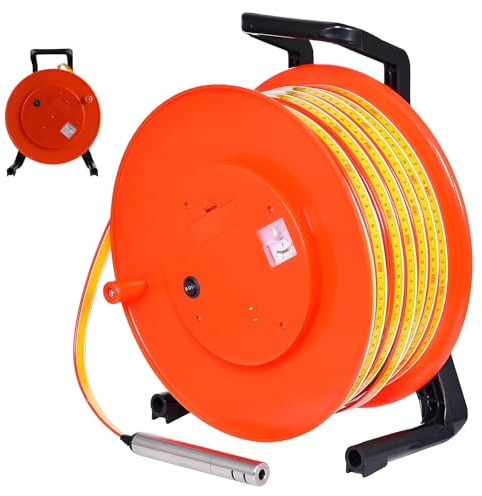 JIYINGHUI Jauge de Niveau d'eau Précise pour Forages et Puits, Mesure de Puits avec Sonde en Acier INOX 304, Précision de Répétabilité ≤2mm, sur Pile (Non Incluse) 300m/984ft
