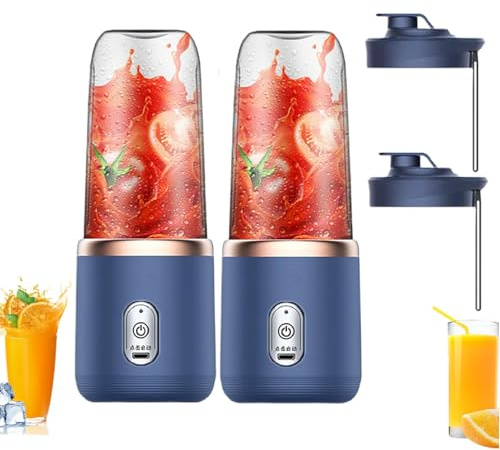 2x 400 Ml Mini Blender Portable Électrique, Mixeur Smoothies Verre Puissant Sans Fil Avec Couvercle & 6 Lames En Acier Inoxydable, Pour Jus De Fruits Et Smoothies Frais, Mélangeur Rechargeable USB