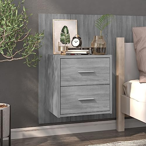 Table de Chevet Murale Flottante Sonoma Gris, Étagère de Nuit Murale avec 2 Tablettes, Meuble de Rangement Multifonction pour Salon et Chambre, en Bois d'Ingénierie Facile à Nettoyer, 48.5x32.5x80 cm