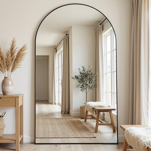 Antok 193x112cm Großer Ganzkörperspiegel, Gewölbter Standspiegel, Bruchsicheres Glas, Bodenspiegel für Wohnzimmer, Ankleide, Lehnende, Wandmontage, Sichere Verpackung, Schwarz
