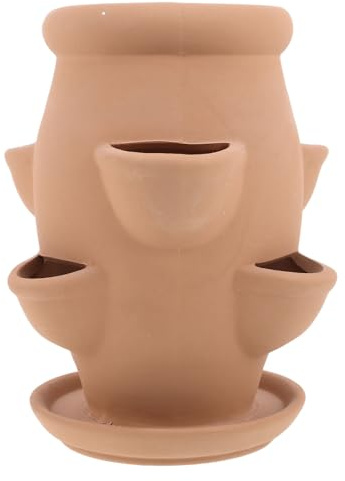 POPETPOP Terracotta Strawberry Planter Pot Vertical Large Lightweight Clay Flower Pots for Outdoor Succulents and Orchid Planting