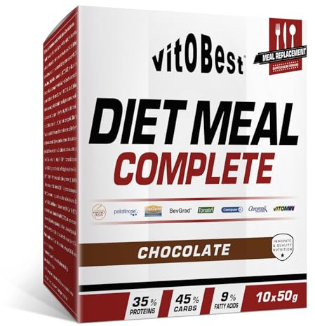 VITOBEST | Diet Meal Complete (Sobres) | Sustitutivo de comida con proporción equilibrada de proteínas, carbohidratos y grasas | Con vitaminas, minerales | Sabor Chocolate - 10 sobres x (50 g)