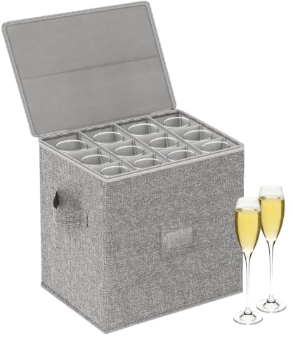 Kukikan Caja de almacenamiento para copas de champán, apilable, con tapa dura, laterales y fondo, 12 unidades, 30 cm de alto